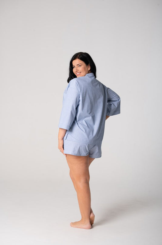 Contare Women’s Refined Cotton ¾ Sleeve Boxer Pyjama Set - Chambray