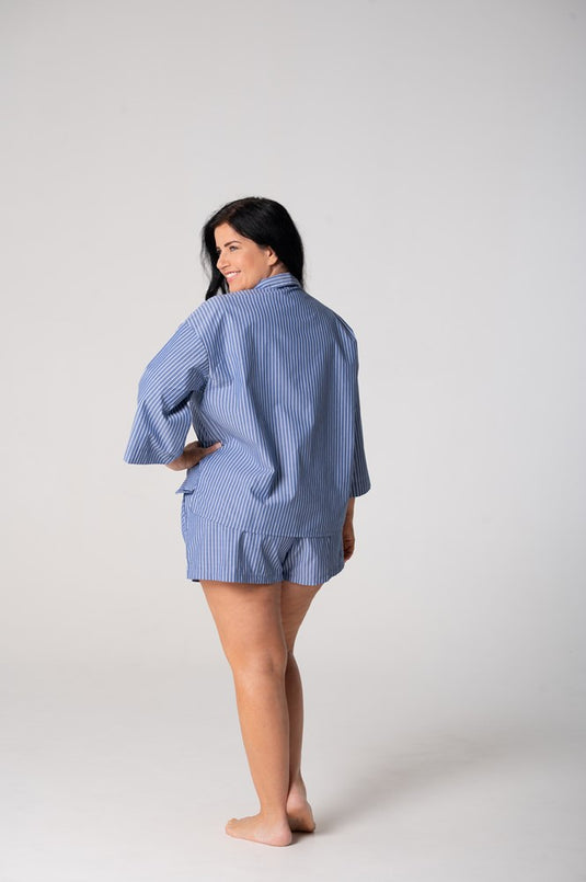 Contare Women’s Refined Cotton ¾ Sleeve Boxer Pyjama Set - Denim Stripes