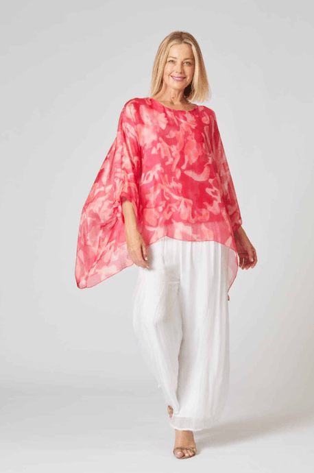 La Strada Womens Hot Pink and Coral Kaftan Top