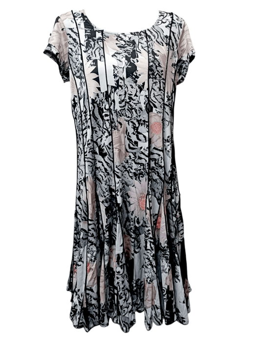 Tango Mango Womens Pleated Cap Sleeve Dress - Greyscale Floral