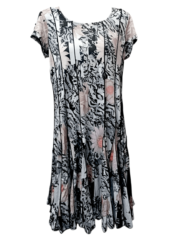 Load image into Gallery viewer, Tango Mango Womens Pleated Cap Sleeve Dress - Greyscale Floral
