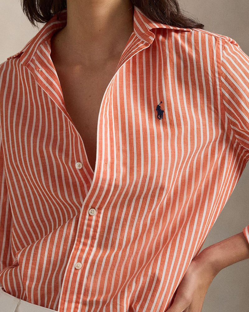 Load image into Gallery viewer, Polo Ralph Lauren Womens Classic Fit Striped Cotton/Linen Shirt
