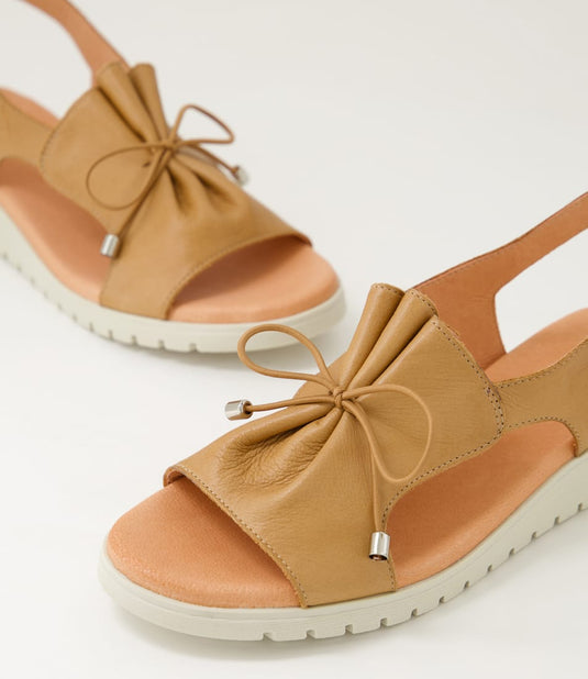 Django & Juliette Womens Malika Leather Sandals - Dark Tan Almond