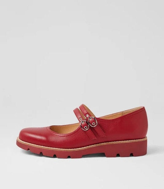 Django & Juliette Womens Dabbie Dark Red Leather Flat Shoes