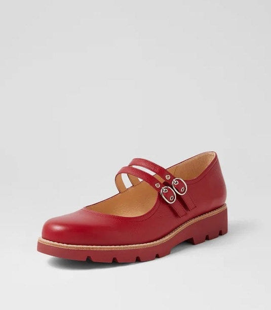 Django & Juliette Womens Dabbie Dark Red Leather Flat Shoes