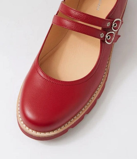 Django & Juliette Womens Dabbie Dark Red Leather Flat Shoes