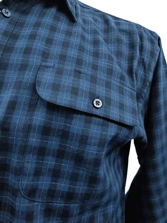 Bisley Mens Long Sleeve Brushed Cotton Shirt - Dark Navy Check