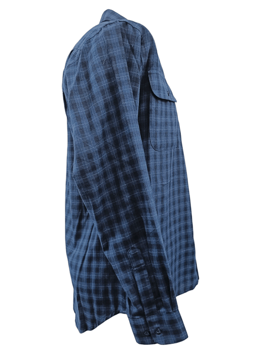 Bisley Mens Long Sleeve Brushed Cotton Shirt - Dark Navy Check