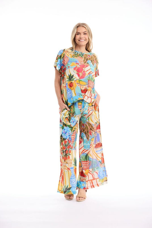 Orientique Womens Picnic Digital Top Pleated