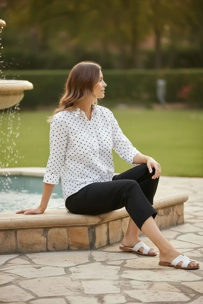 Load image into Gallery viewer, Equinox Womens Cotton Spot Print Relaxed Fit 3/4 Sleeve Shirt
