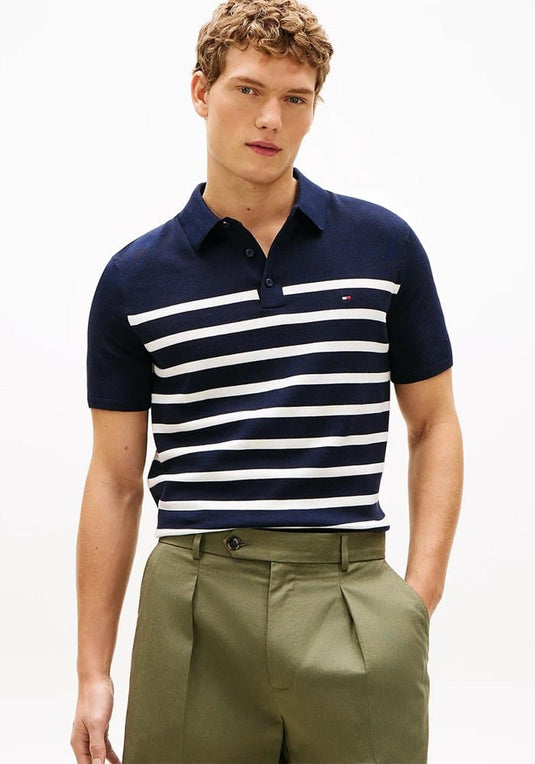 Tommy Hilfiger Mens Essential Cotton Knitted Polo - Desert Sky/Ivory Petal