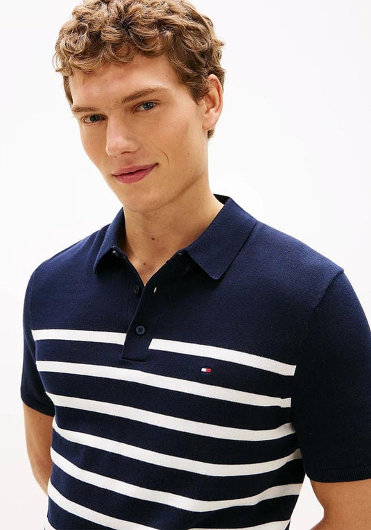 Tommy Hilfiger Mens Essential Cotton Knitted Polo - Desert Sky/Ivory Petal
