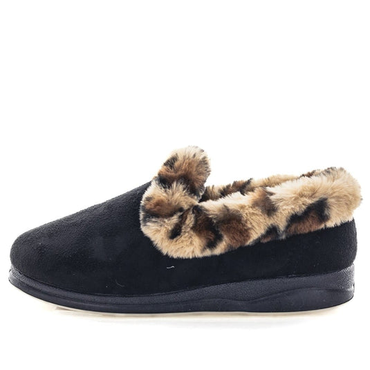 Panda Womens Emille Slippers - Black Leopard