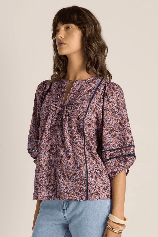 Fate & Becker Womens Alaia Print Lace Insert Blouse