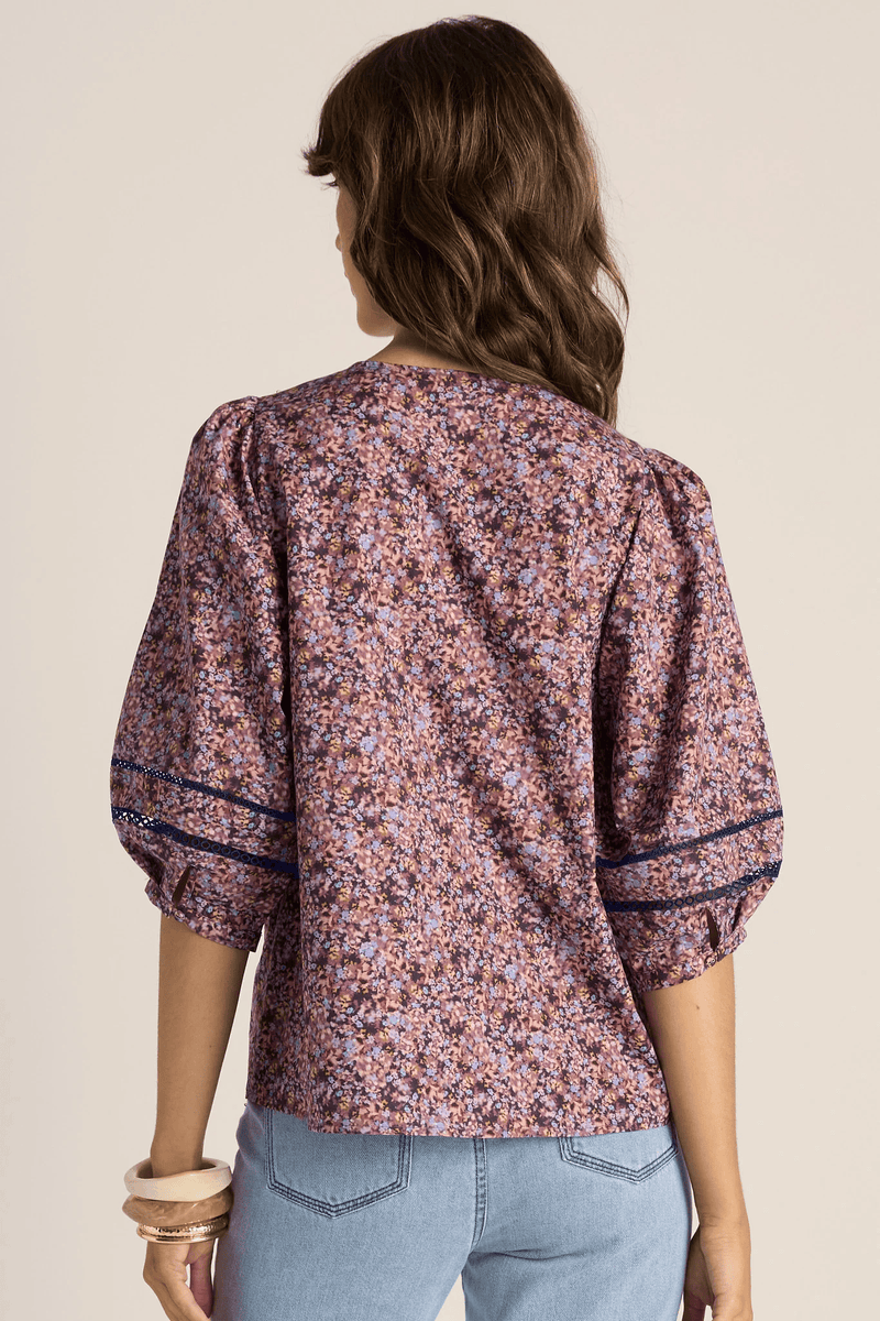 Load image into Gallery viewer, Fate &amp; Becker Womens Alaia Print Lace Insert Blouse
