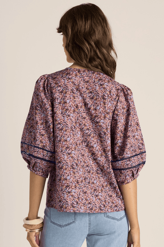 Fate & Becker Womens Alaia Print Lace Insert Blouse