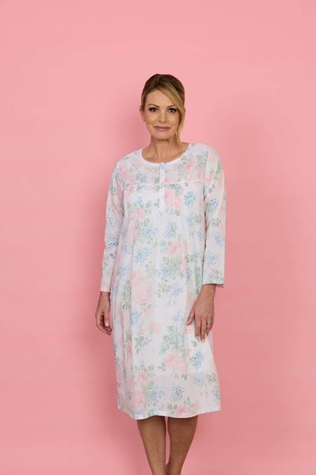 French Country Womens Long Sleeve Nightie - Lilacs & Roses