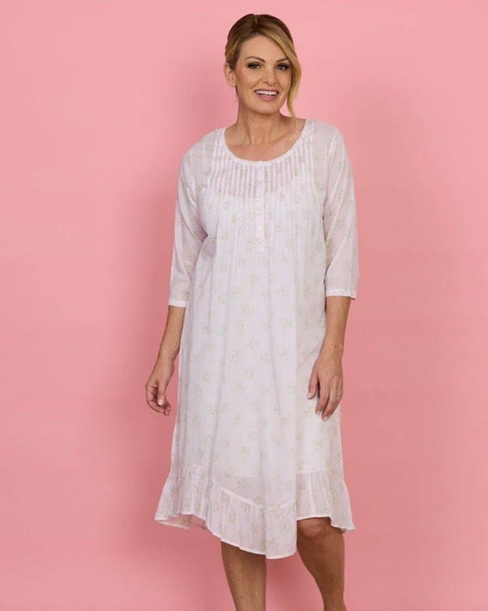 French Country Womens 3/4 Sleeve Nightie - Calico Roses