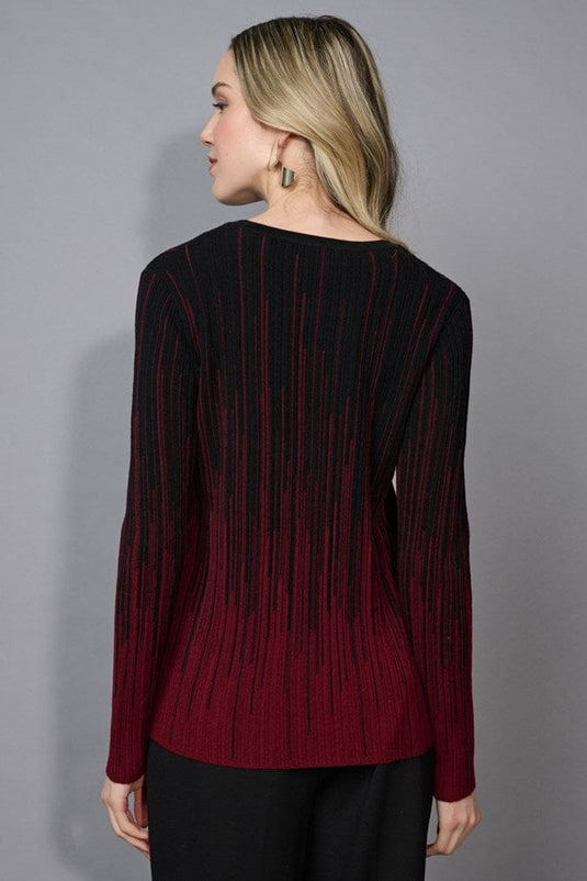 Picadilly Womens Textured Linear Top - Bordeaux Multi