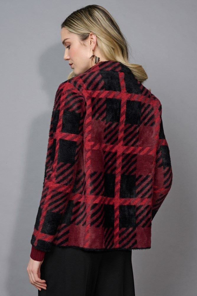 Load image into Gallery viewer, Picadilly Womens Short Plaid Embellished Jacket - Sangria Multi
