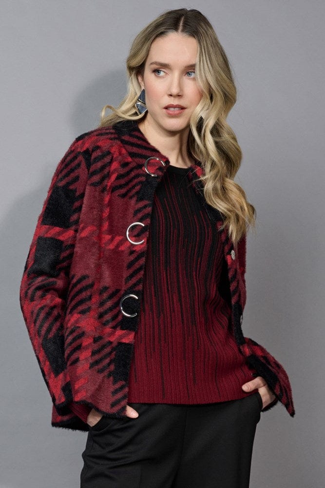 Load image into Gallery viewer, Picadilly Womens Short Plaid Embellished Jacket - Sangria Multi
