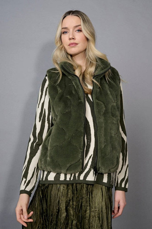 Picadilly Womens Faux Fur Zip-Front Vest