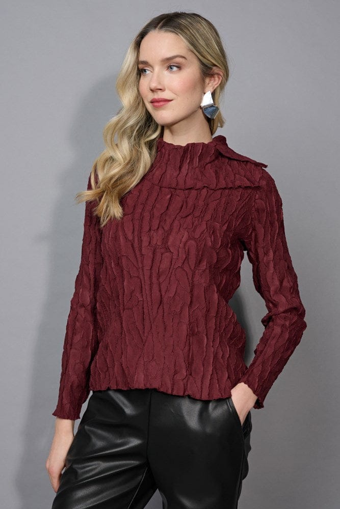 Load image into Gallery viewer, Picadilly Womens Spilt Collar Pleated Top - Bordeaux
