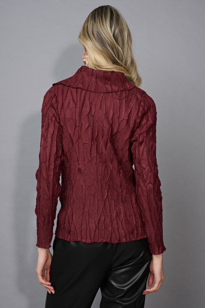 Load image into Gallery viewer, Picadilly Womens Spilt Collar Pleated Top - Bordeaux
