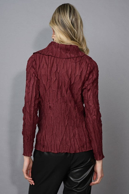 Picadilly Womens Spilt Collar Pleated Top - Bordeaux
