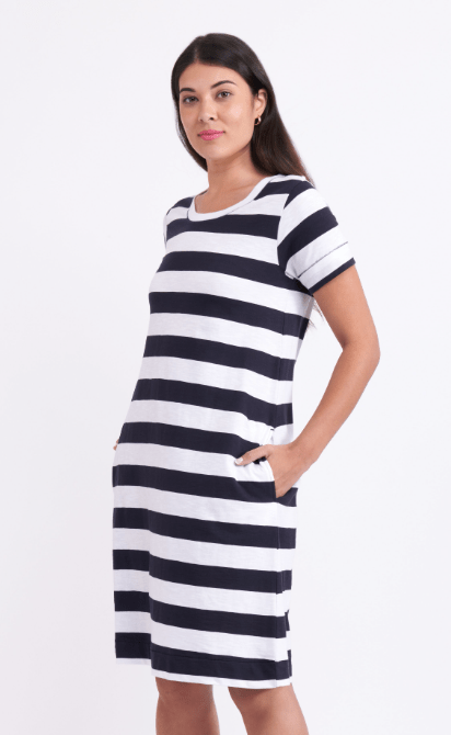 Load image into Gallery viewer, Foil Womens Frock &amp; Roll Dress - Navy Stripe
