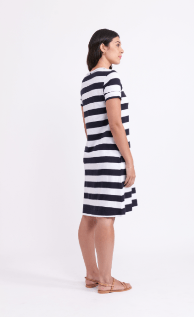 Load image into Gallery viewer, Foil Womens Frock &amp; Roll Dress - Navy Stripe
