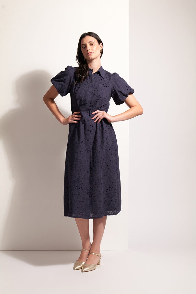 Load image into Gallery viewer, Foil Womens Cut Above Dress - Palm True Navy

