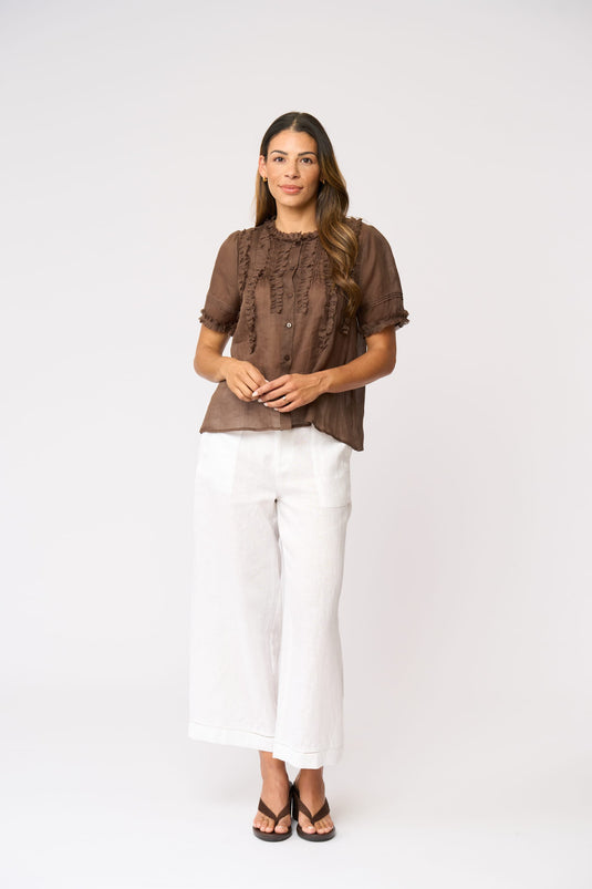 Foil Womens Frill Of It Blouse - Cocoa