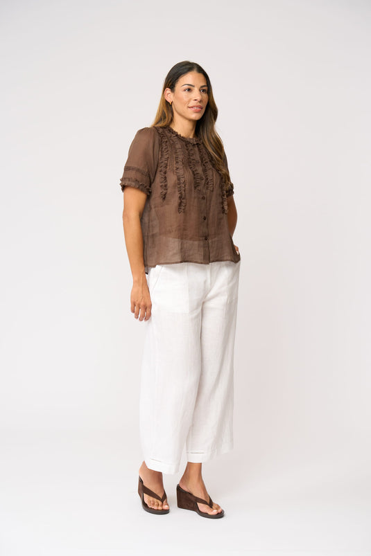 Foil Womens Frill Of It Blouse - Cocoa