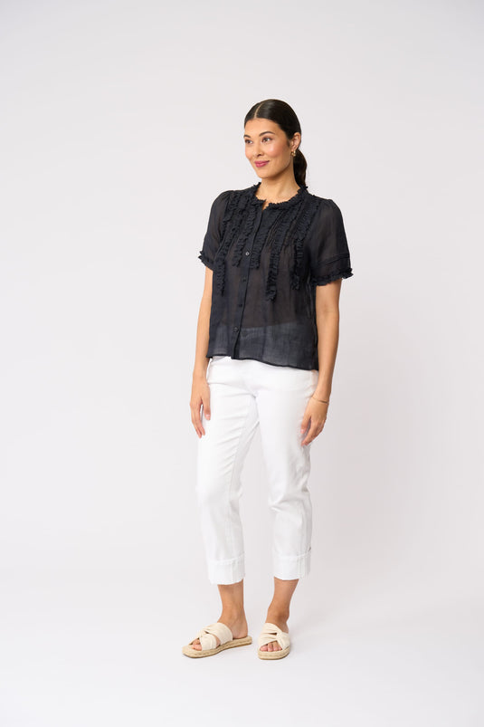 Foil Womens Frill Of It Blouse - True Navy