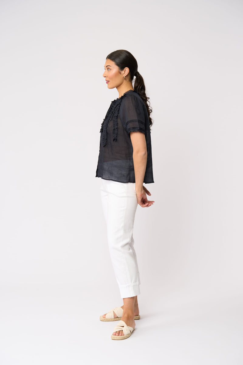 Load image into Gallery viewer, Foil Womens Frill Of It Blouse - True Navy
