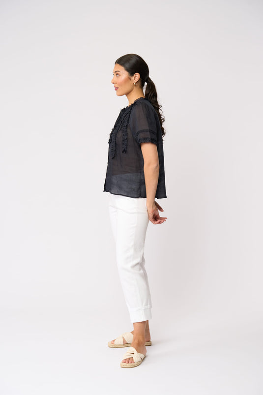 Foil Womens Frill Of It Blouse - True Navy