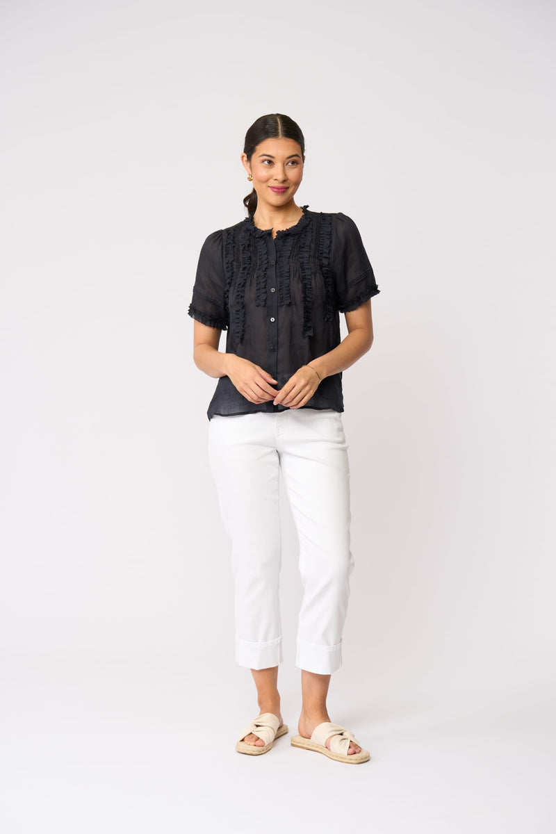 Load image into Gallery viewer, Foil Womens Frill Of It Blouse - True Navy
