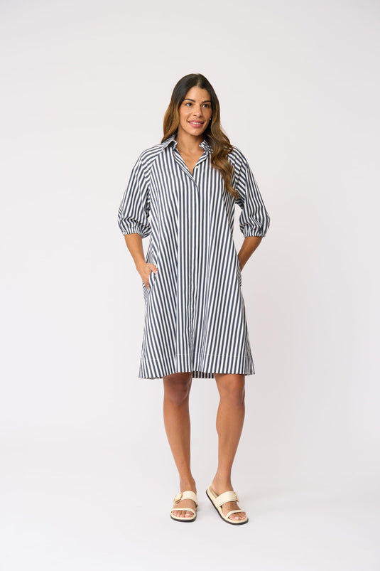 Foil Womens Good Shirt Dress - Navy Stripe