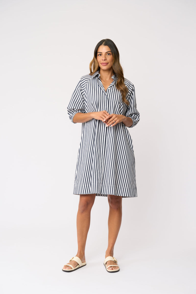Load image into Gallery viewer, Foil Womens Good Shirt Dress - Navy Stripe
