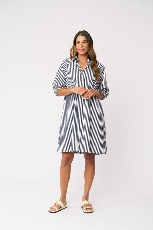 Foil Womens Good Shirt Dress - Navy Stripe