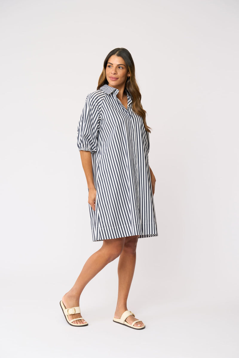 Load image into Gallery viewer, Foil Womens Good Shirt Dress - Navy Stripe
