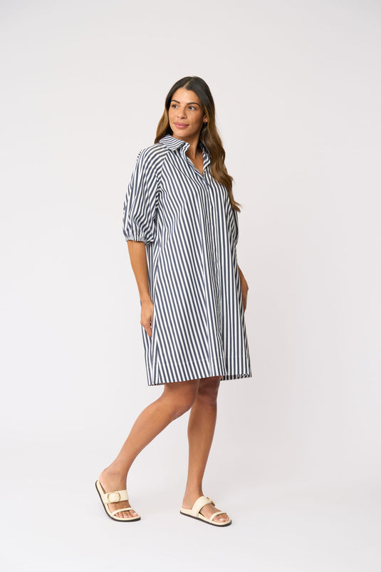 Foil Womens Good Shirt Dress - Navy Stripe
