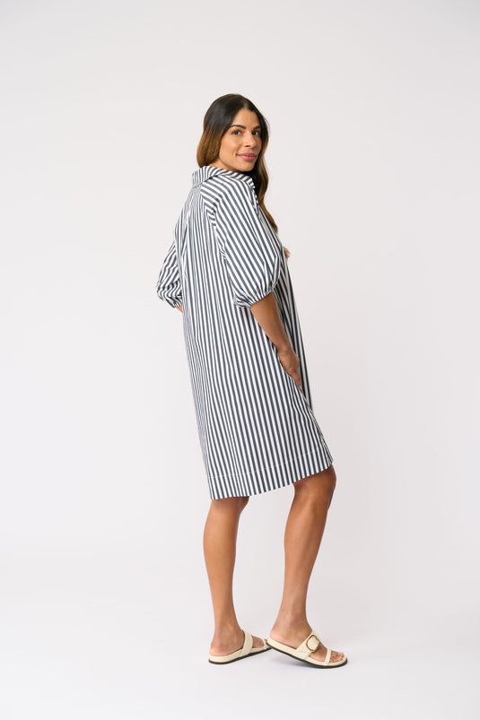 Foil Womens Good Shirt Dress - Navy Stripe