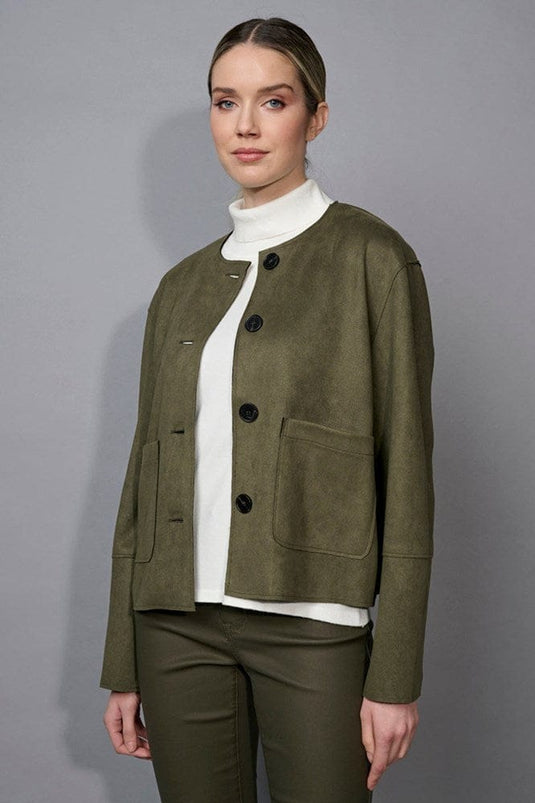 Picadilly Womens Faux Suede Button-Front Jacket