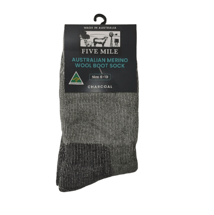 Five Mile Australian Merino Wool Boot Sock - Charcoal