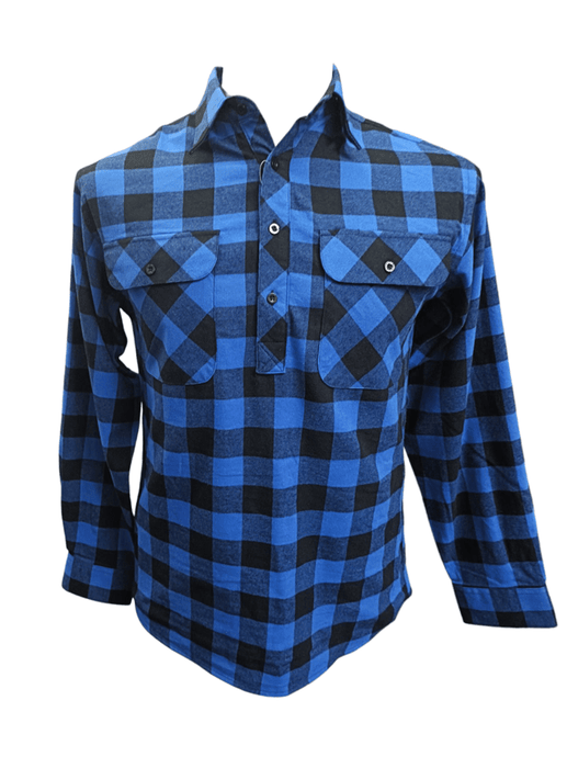 Bisley Mens Long Sleeve Closed Front Flannelette - Royal Large Check