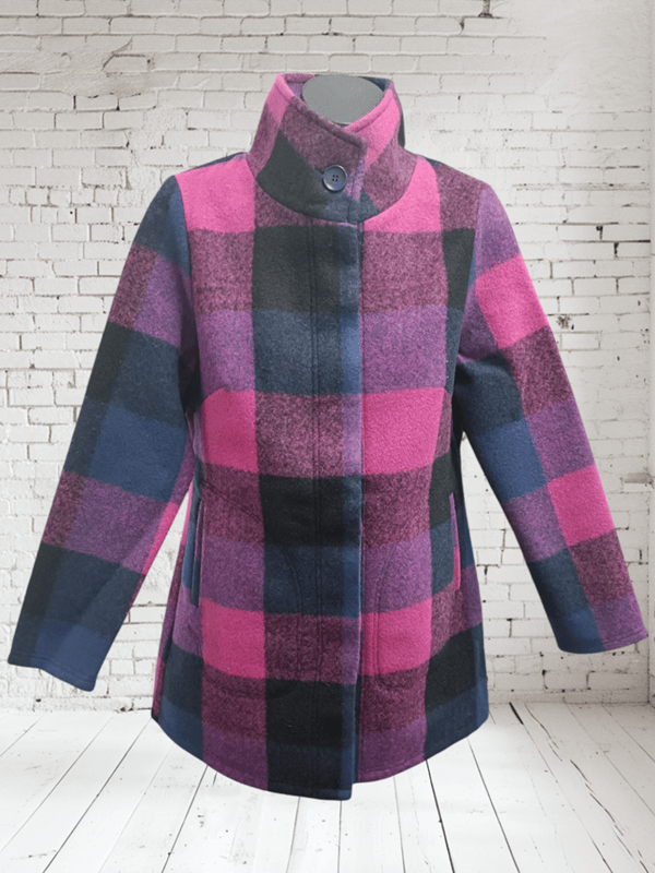 Load image into Gallery viewer, See Saw Womens Brushed Wool Blend Plaid Funnel Neck Coat
