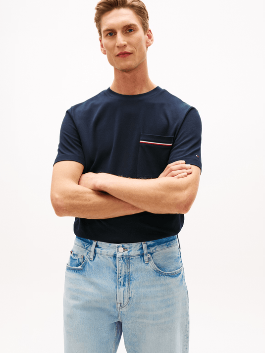 Tommy Hilfiger Mens Global Stripe Pique Pocket Tee - Desert Sky