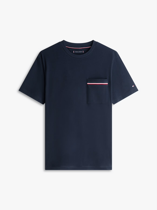Tommy Hilfiger Mens Global Stripe Pique Pocket Tee - Desert Sky